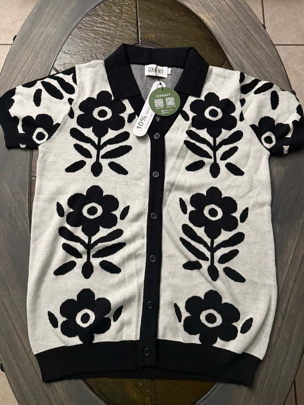 Oxnit Floral Stitch Button Front Cardigan